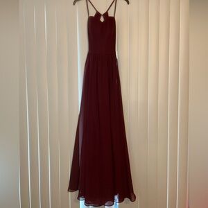 CICINIA Madeline Spaghetti Straps Split Chiffon Bridesmaid Dress in Burgundy